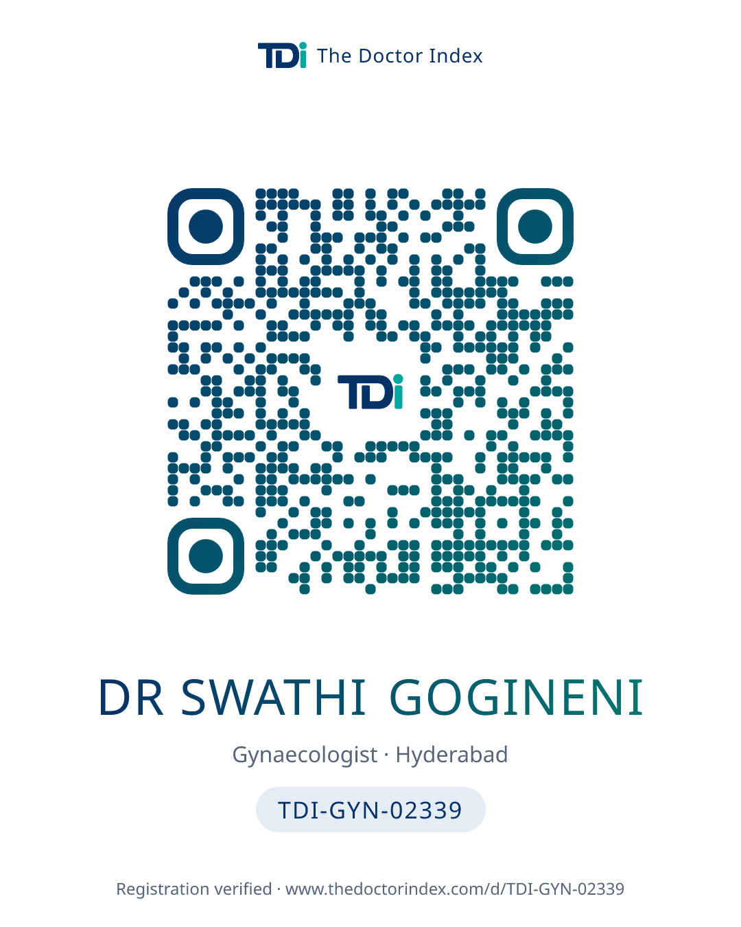 QR card for Dr Swathi Gogineni, TDI-GYN-02339