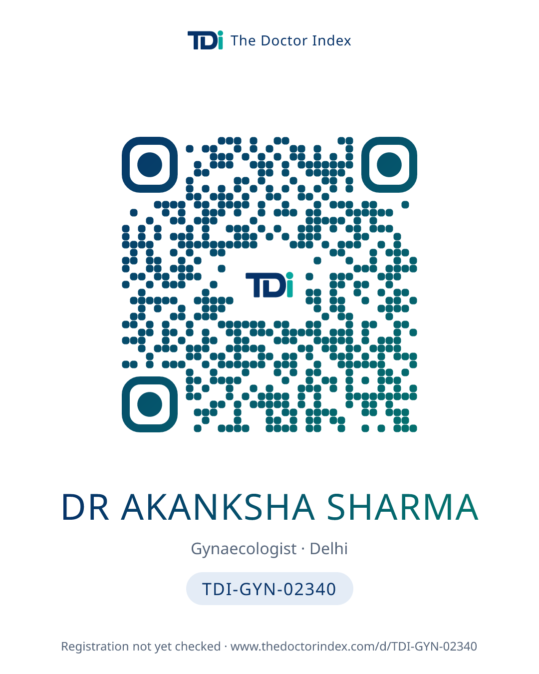QR card for Dr Akanksha Sharma, TDI-GYN-02340