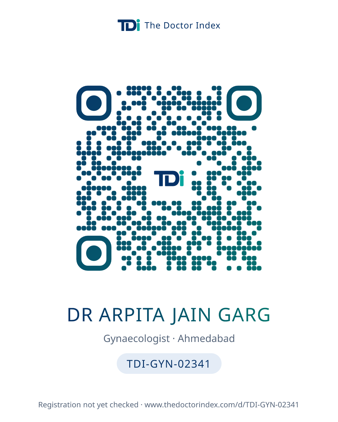 QR card for Dr Arpita Jain Garg, TDI-GYN-02341