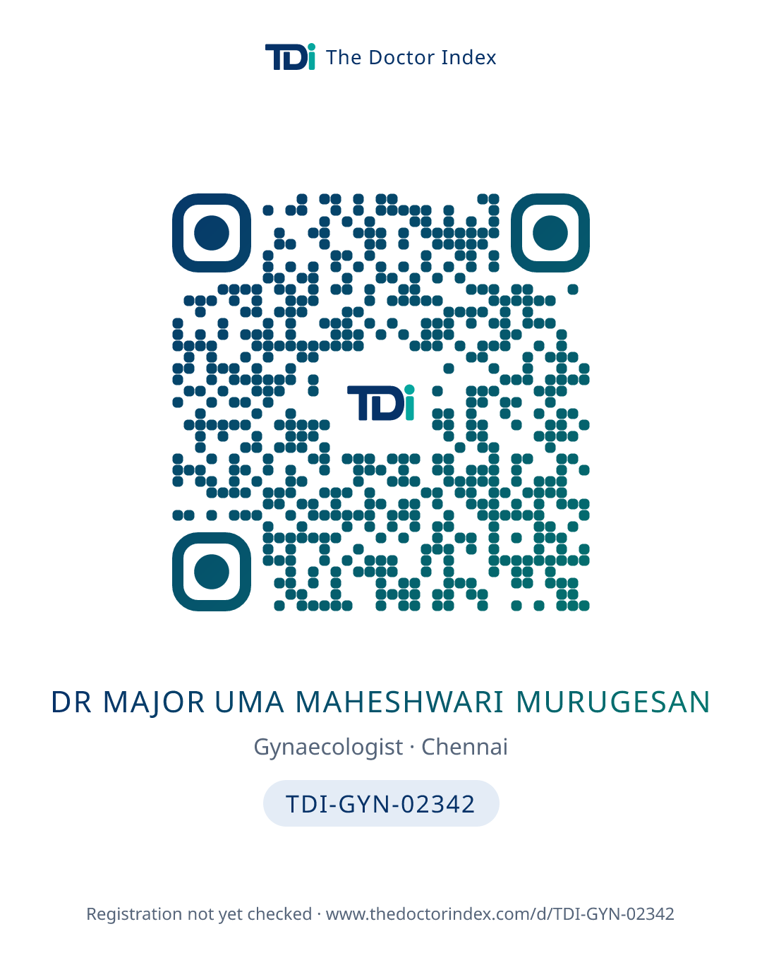 QR card for Dr Major Uma Maheshwari Murugesan, TDI-GYN-02342