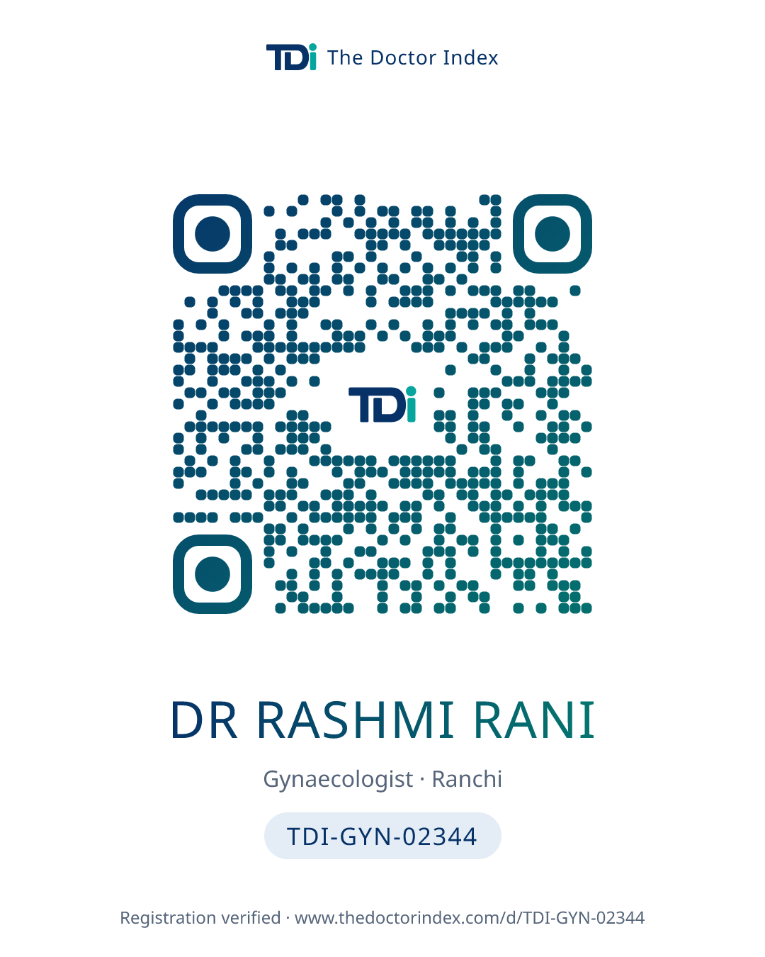 QR card for Dr Rashmi Rani, TDI-GYN-02344