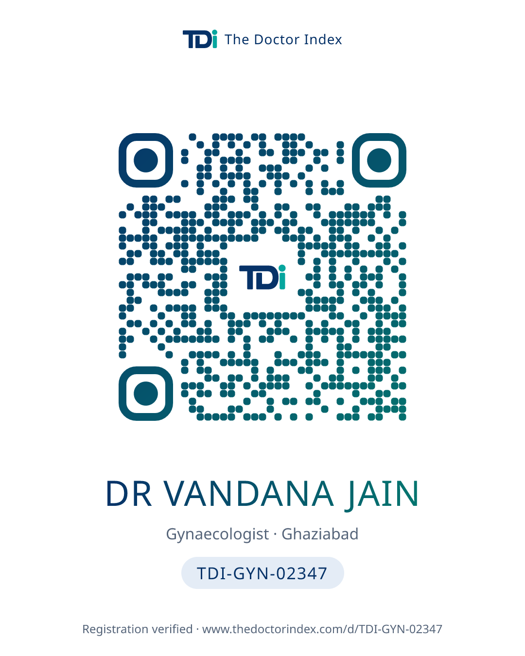 QR card for Dr Vandana Jain, TDI-GYN-02347