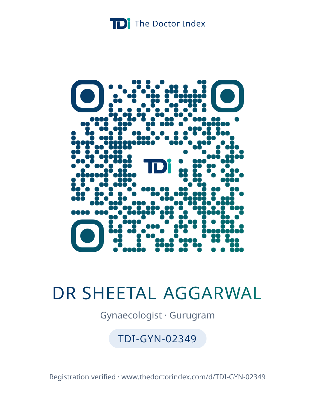 QR card for Dr Sheetal Aggarwal, TDI-GYN-02349