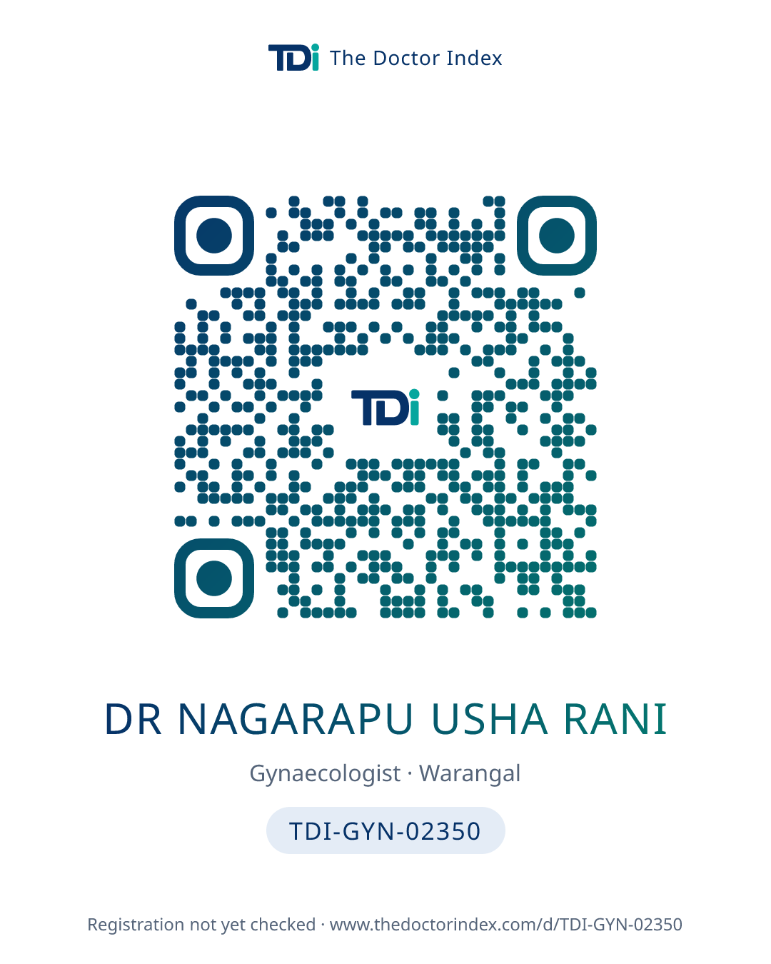 QR card for Dr Nagarapu Usha Rani, TDI-GYN-02350