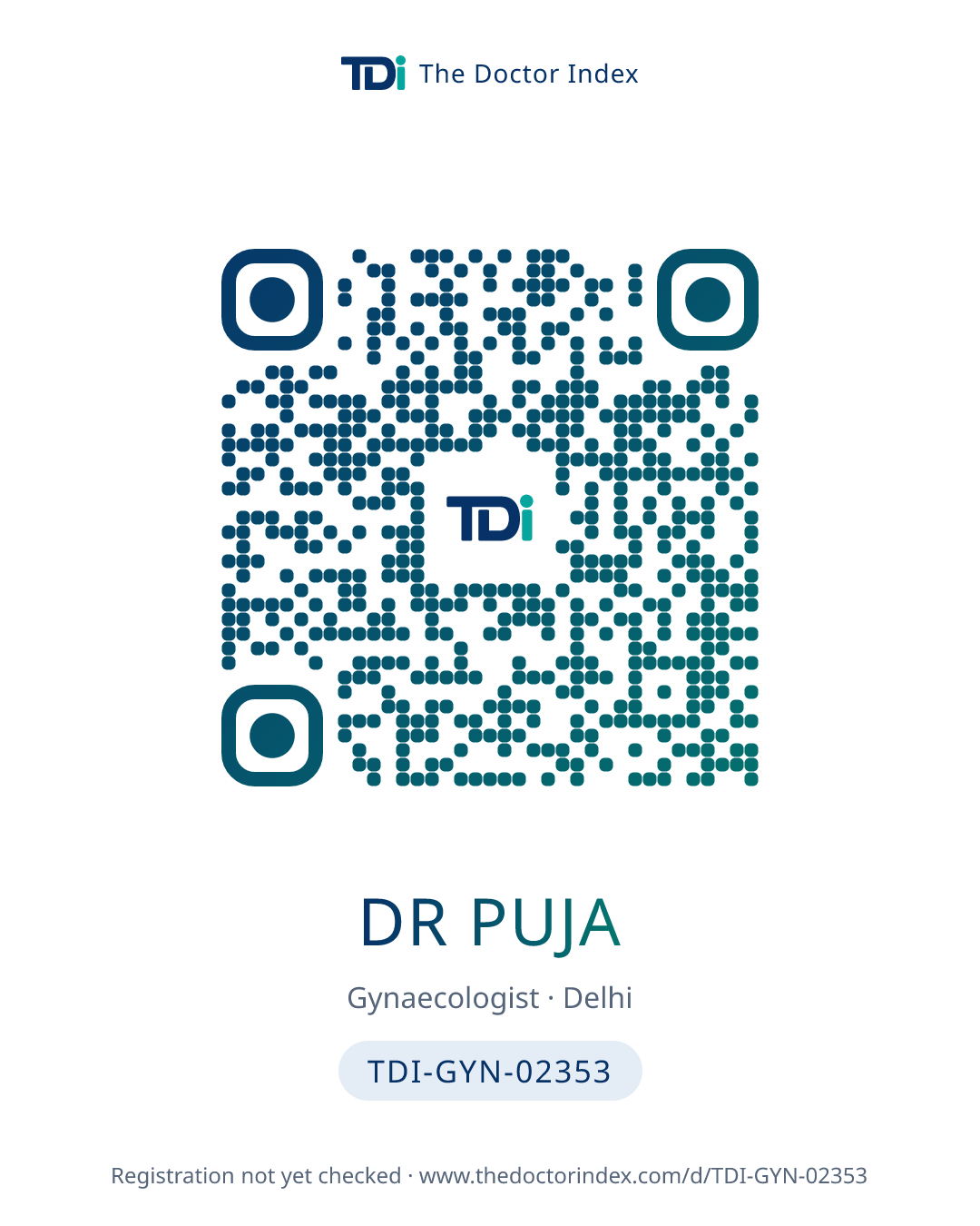 QR card for Dr Puja, TDI-GYN-02353