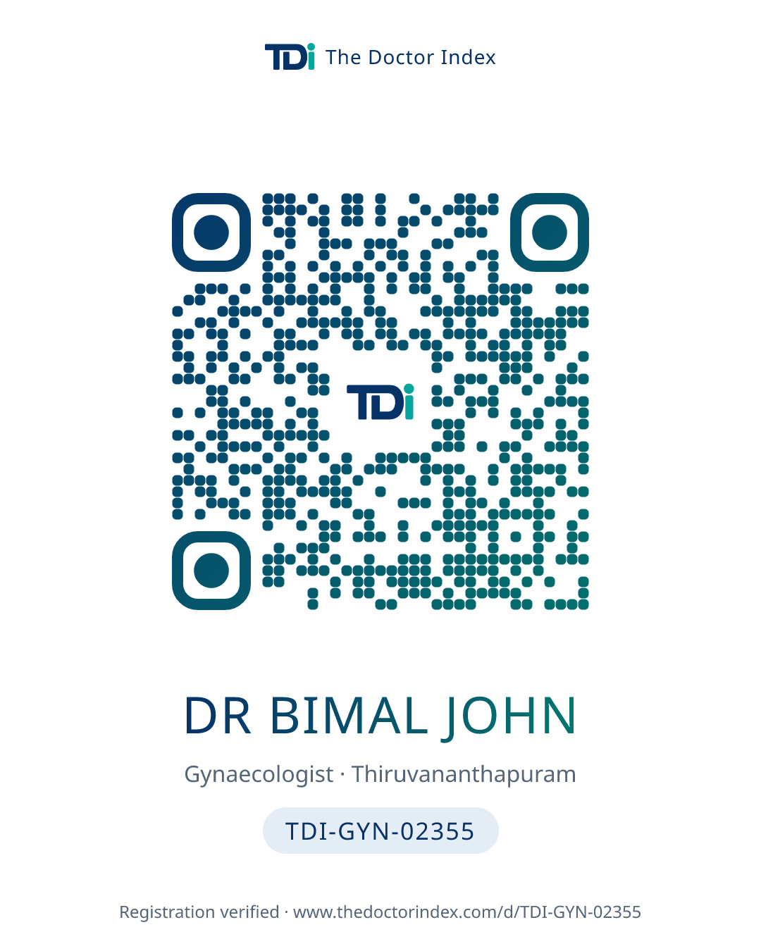 QR card for Dr Bimal John, TDI-GYN-02355