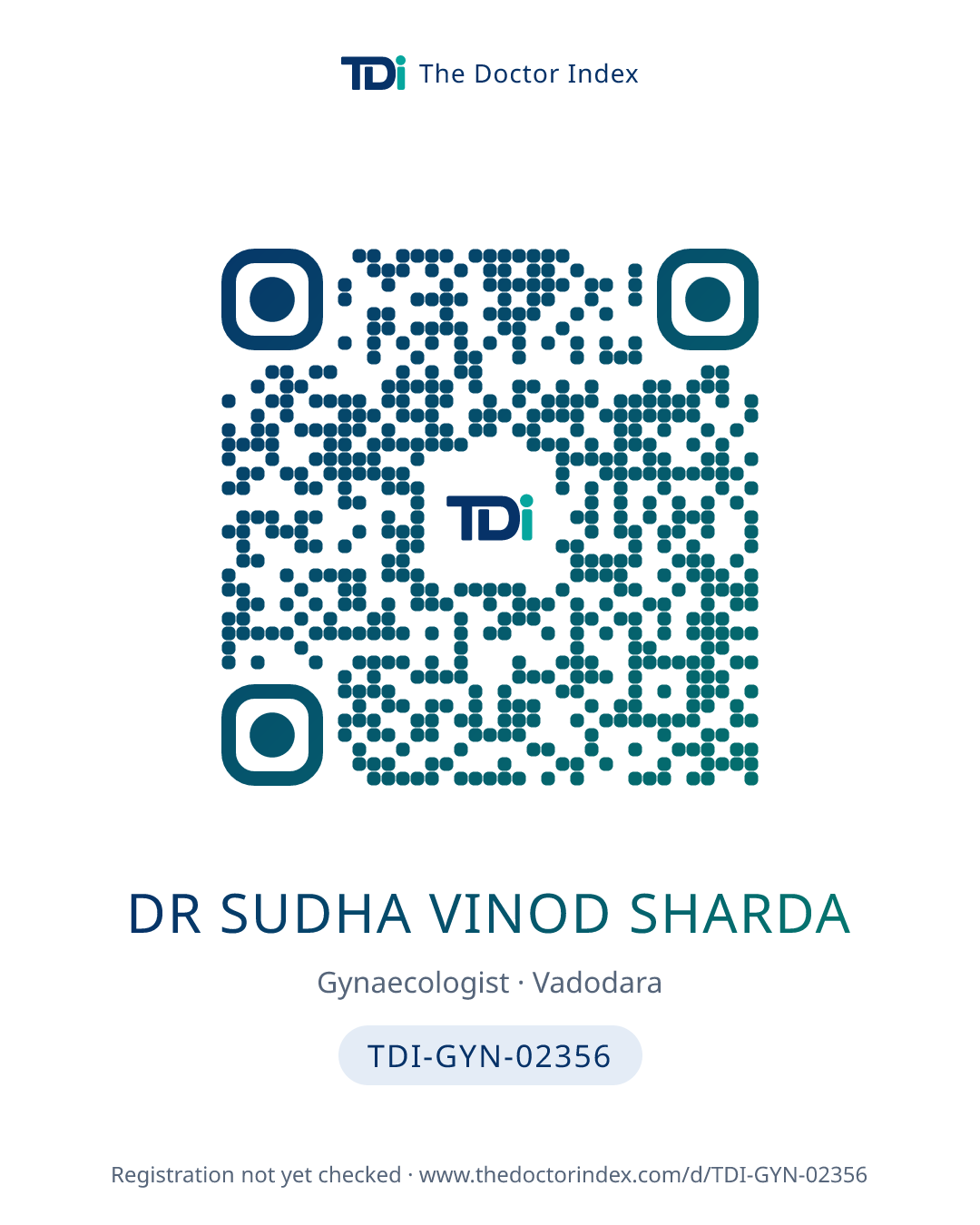 QR card for Dr Sudha Vinod Sharda, TDI-GYN-02356
