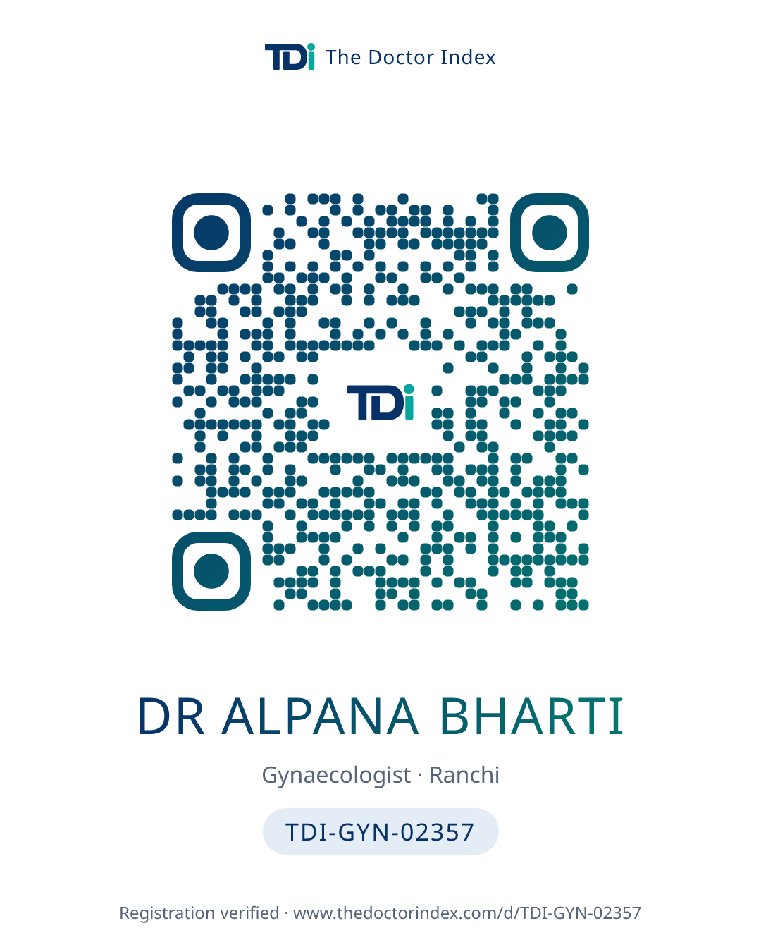 QR card for Dr Alpana Bharti, TDI-GYN-02357