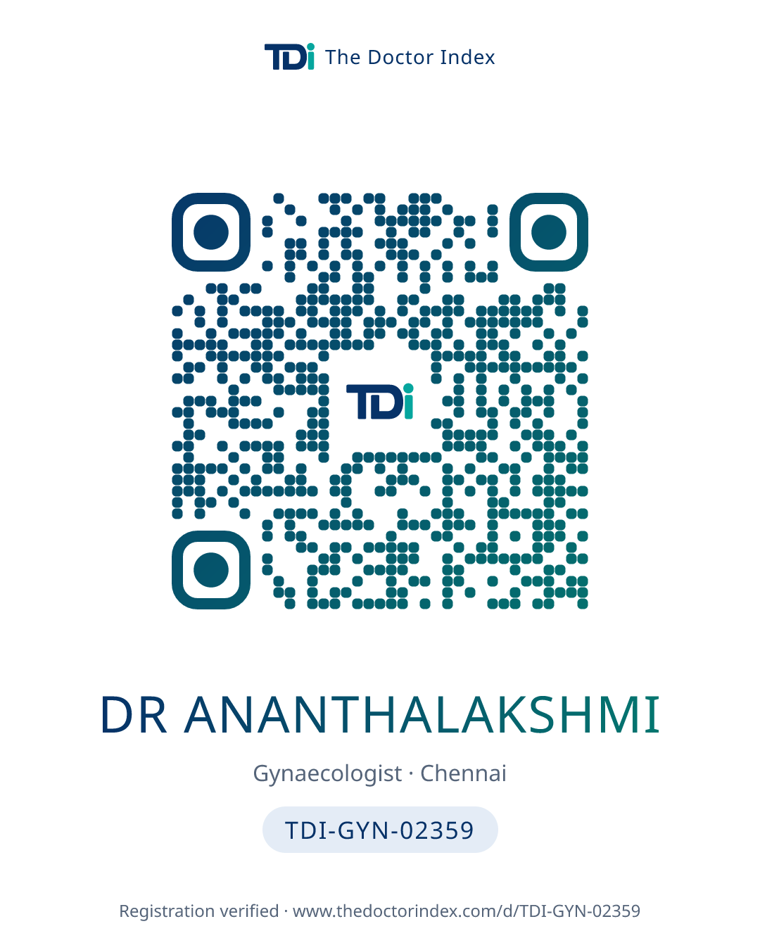 QR card for Dr Ananthalakshmi, TDI-GYN-02359