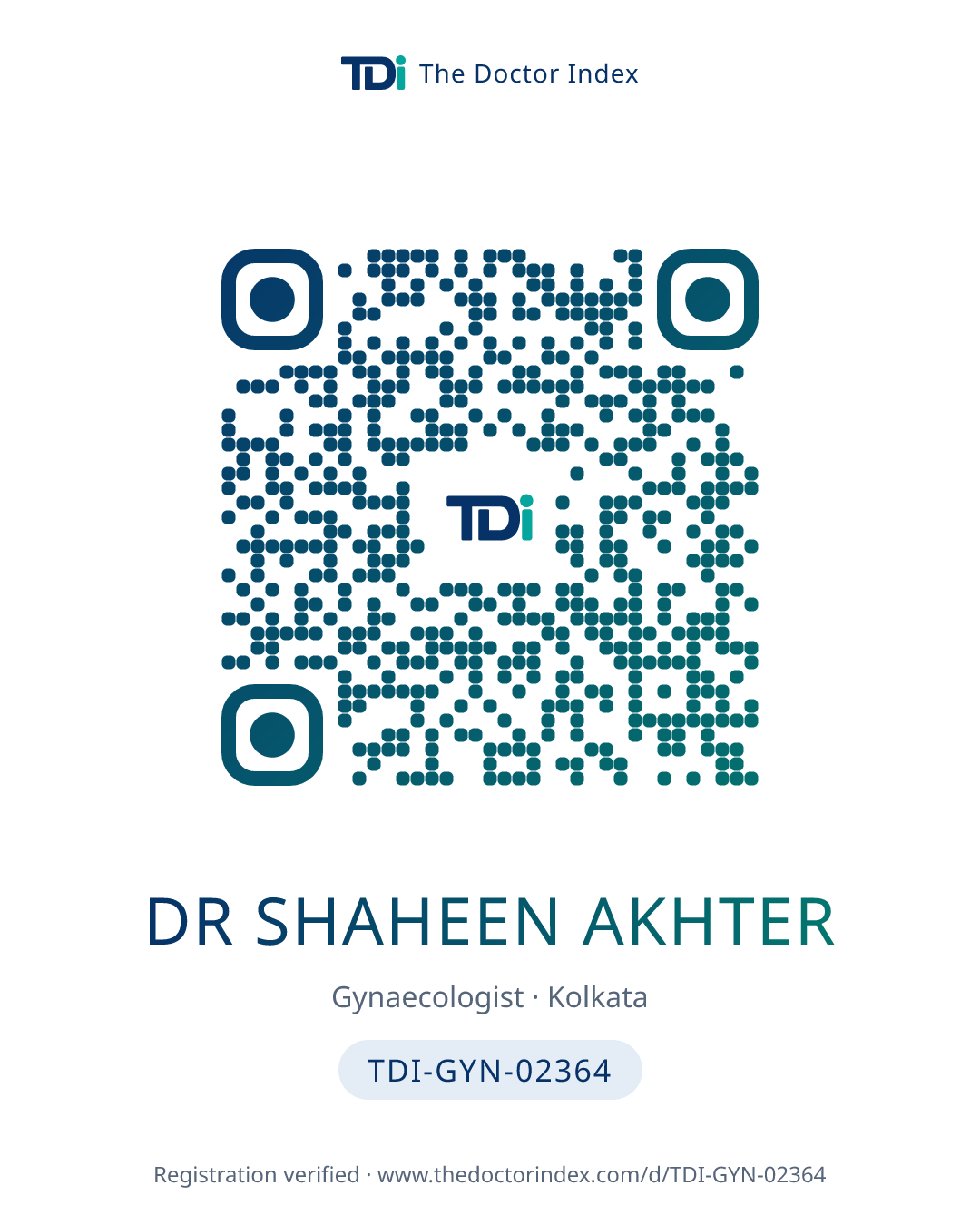 QR card for Dr Shaheen Akhter, TDI-GYN-02364