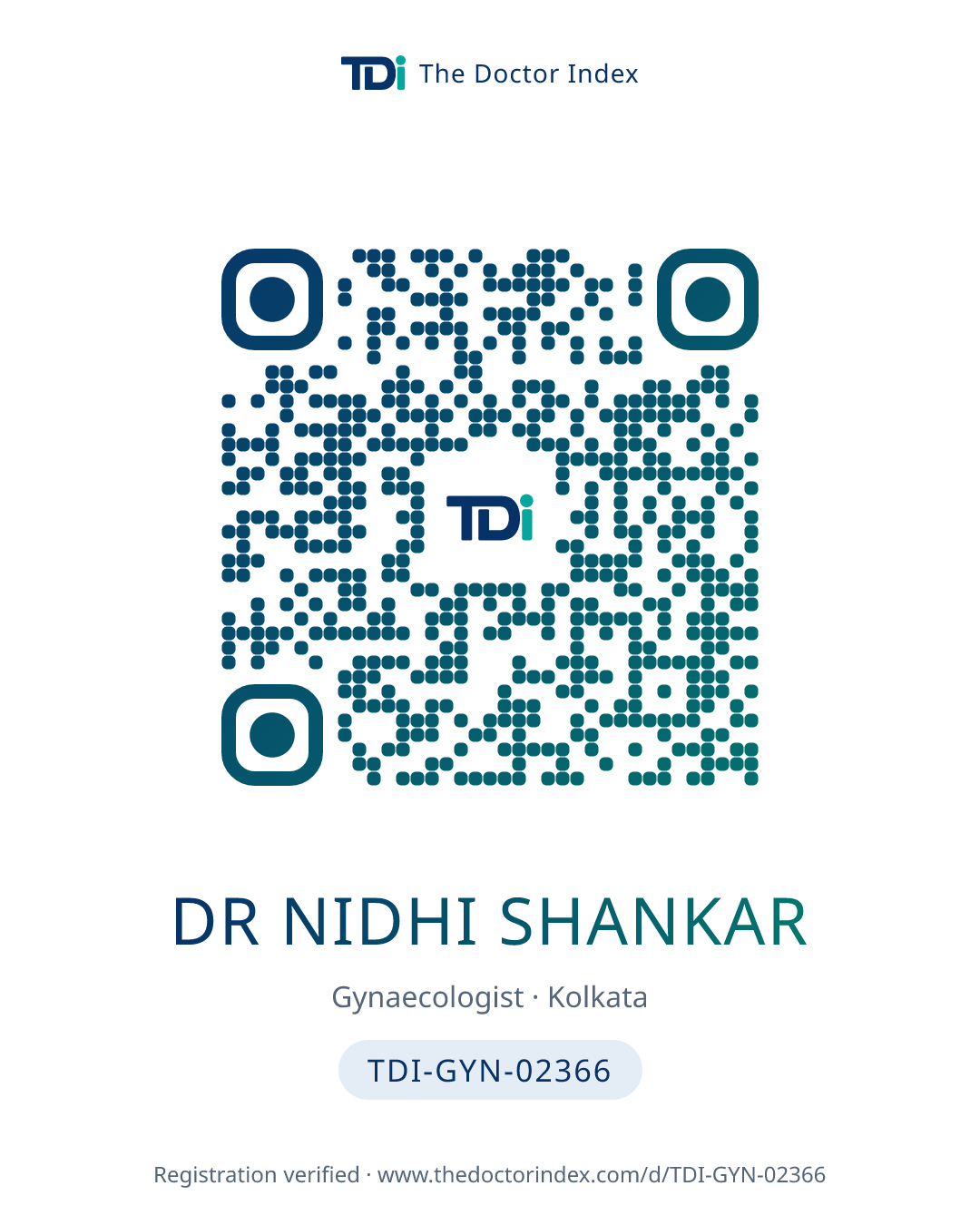 QR card for Dr Nidhi Shankar, TDI-GYN-02366