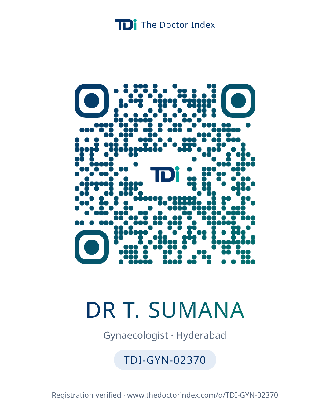 QR card for Dr T. Sumana, TDI-GYN-02370