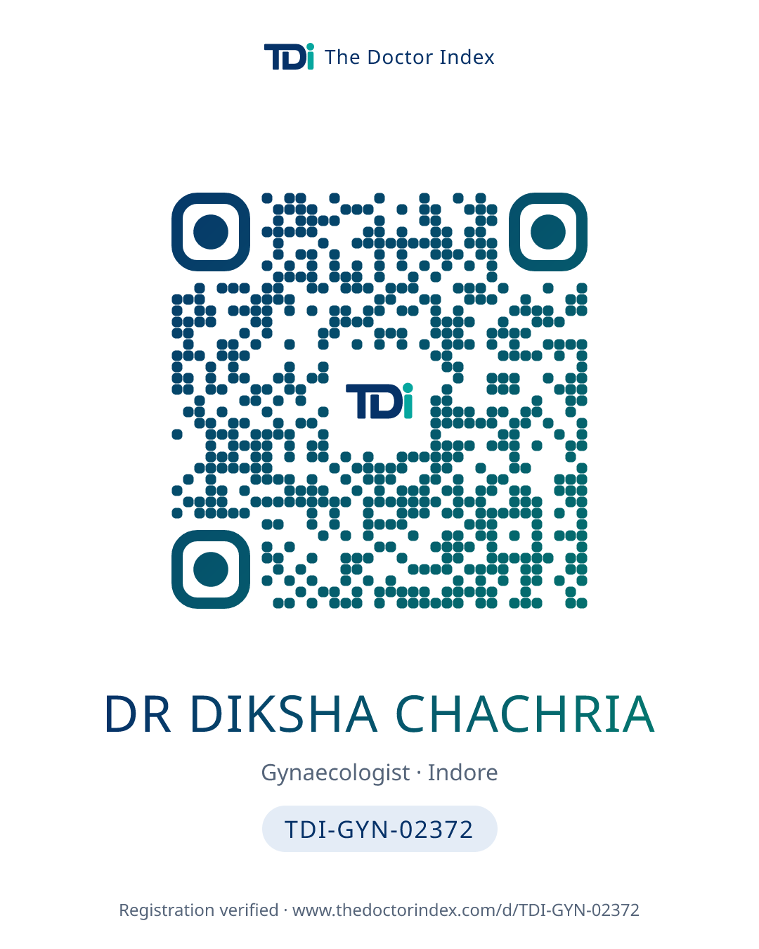 QR card for Dr Diksha Chachria, TDI-GYN-02372