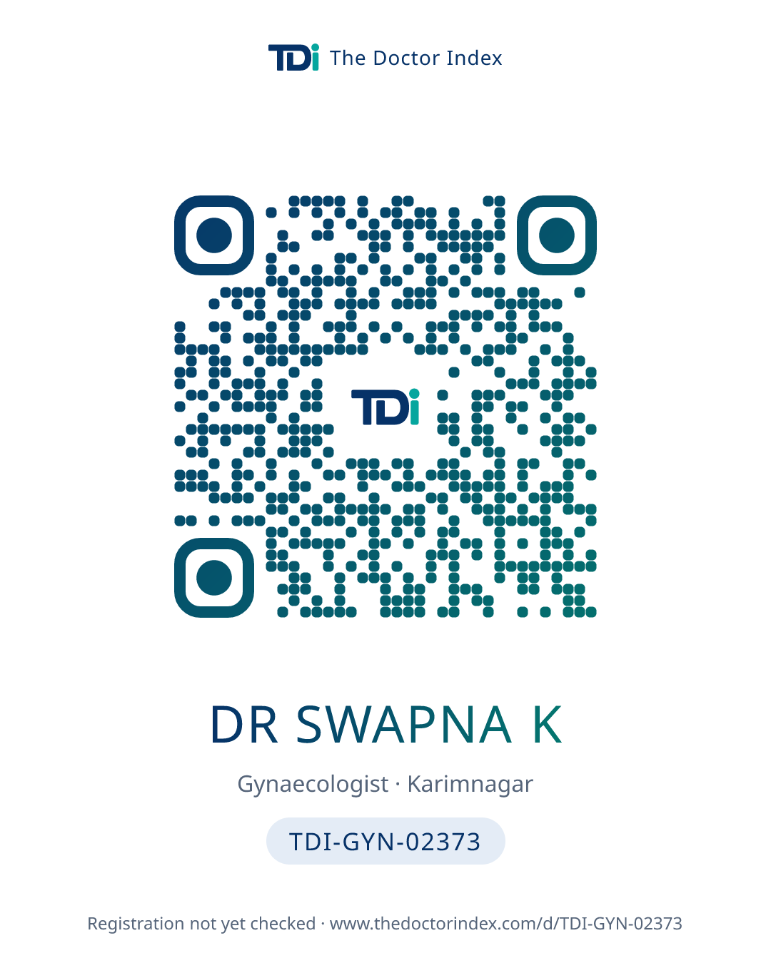 QR card for Dr Swapna K, TDI-GYN-02373