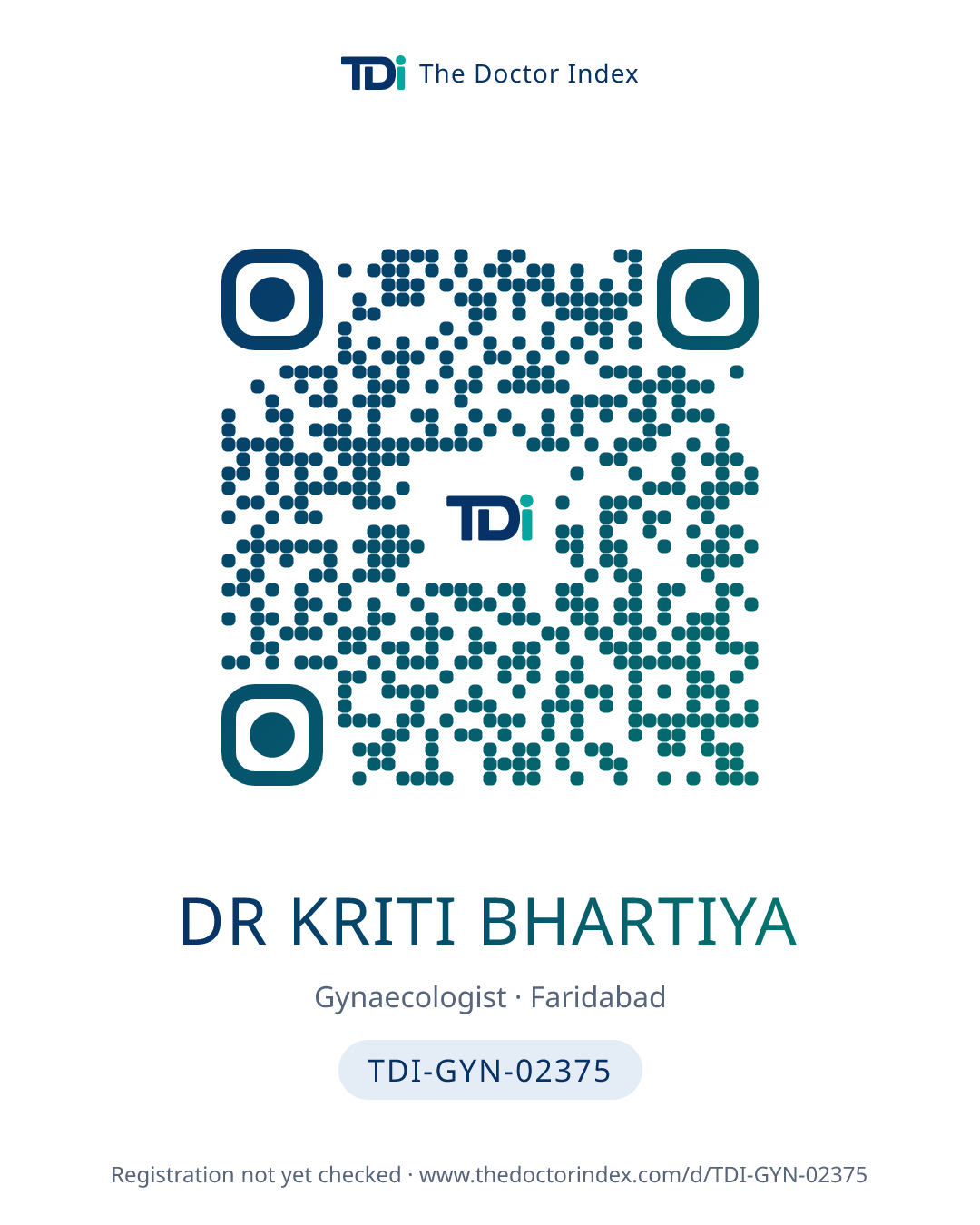 QR card for Dr Kriti Bhartiya, TDI-GYN-02375