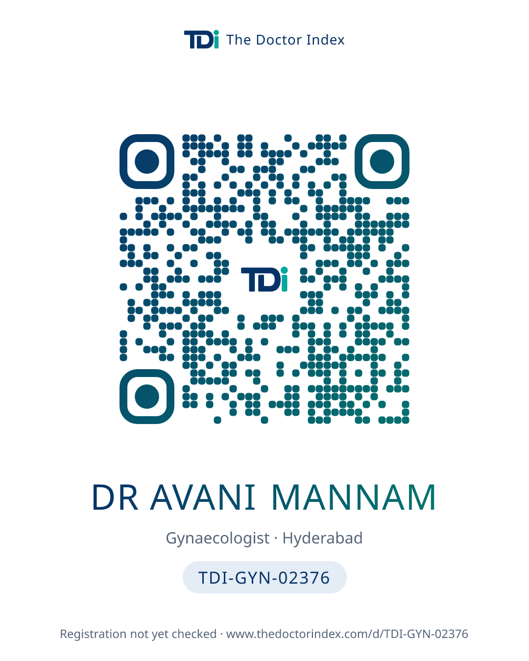 QR card for Dr Avani Mannam, TDI-GYN-02376