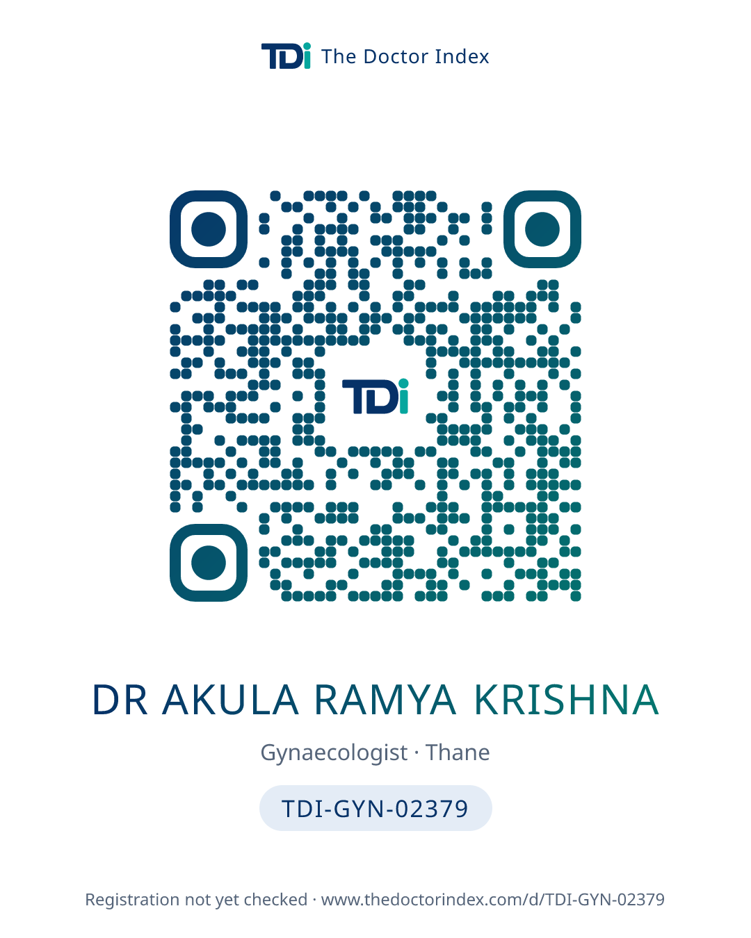 QR card for Dr Akula Ramya Krishna, TDI-GYN-02379