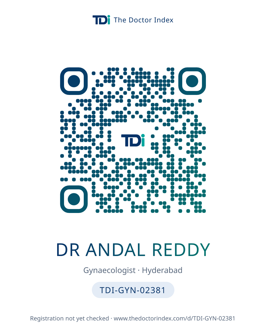 QR card for Dr Andal Reddy, TDI-GYN-02381