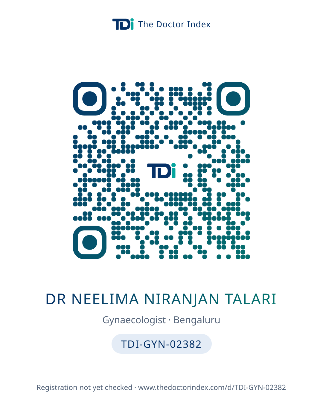 QR card for Dr Neelima Niranjan Talari, TDI-GYN-02382