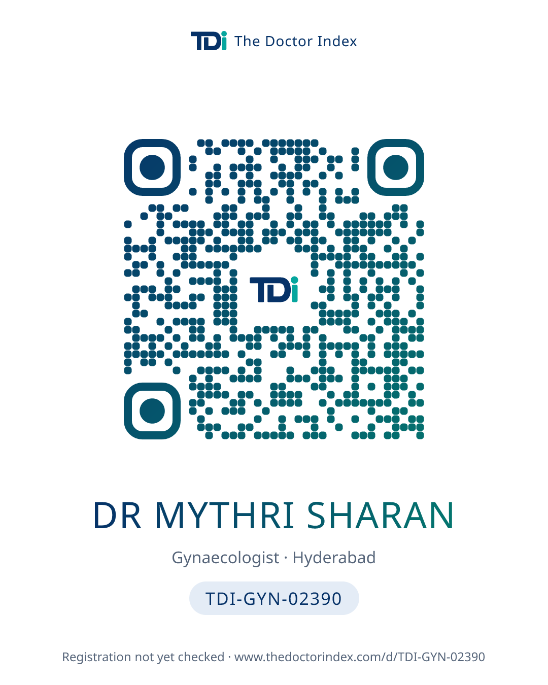 QR card for Dr Mythri Sharan, TDI-GYN-02390