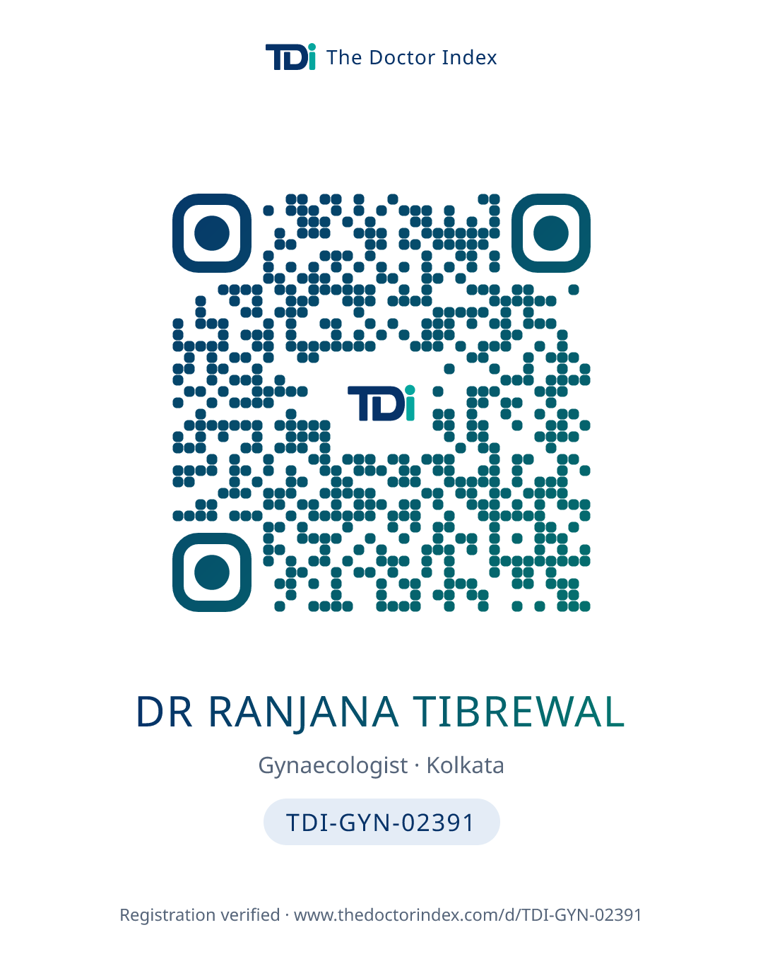 QR card for Dr Ranjana Tibrewal, TDI-GYN-02391