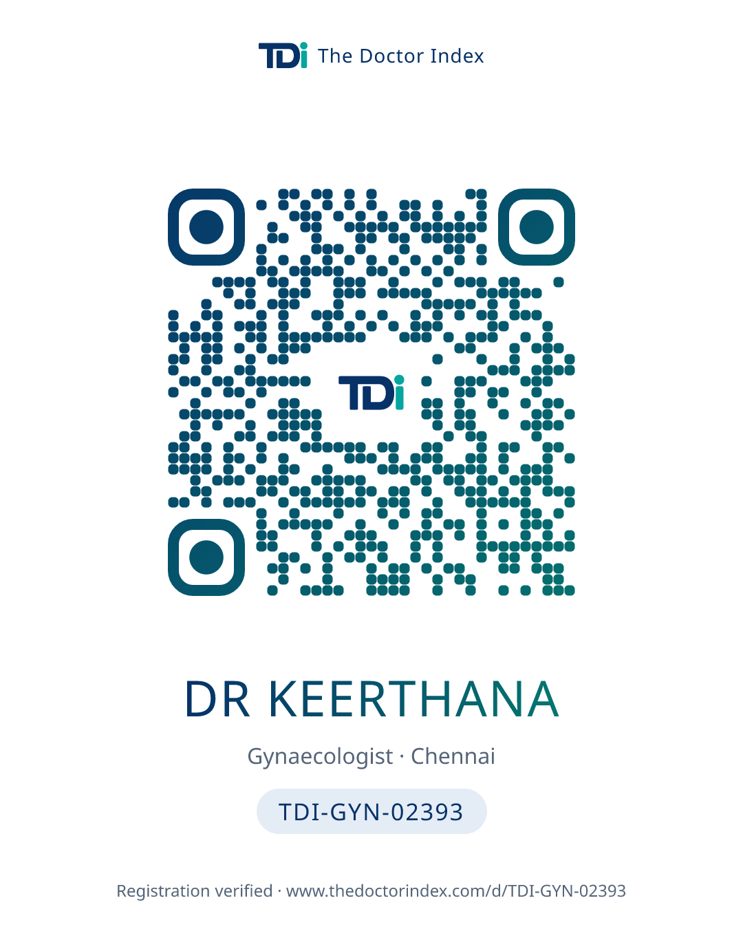 QR card for Dr Keerthana, TDI-GYN-02393