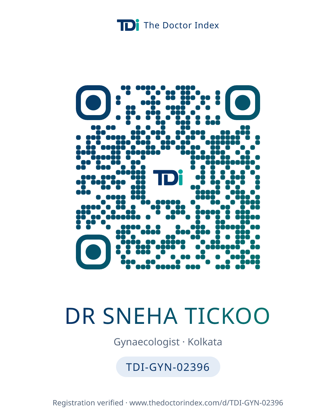 QR card for Dr Sneha Tickoo, TDI-GYN-02396