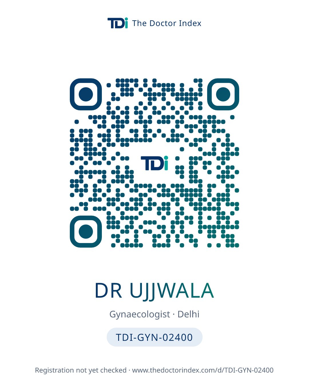 QR card for Dr Ujjwala, TDI-GYN-02400