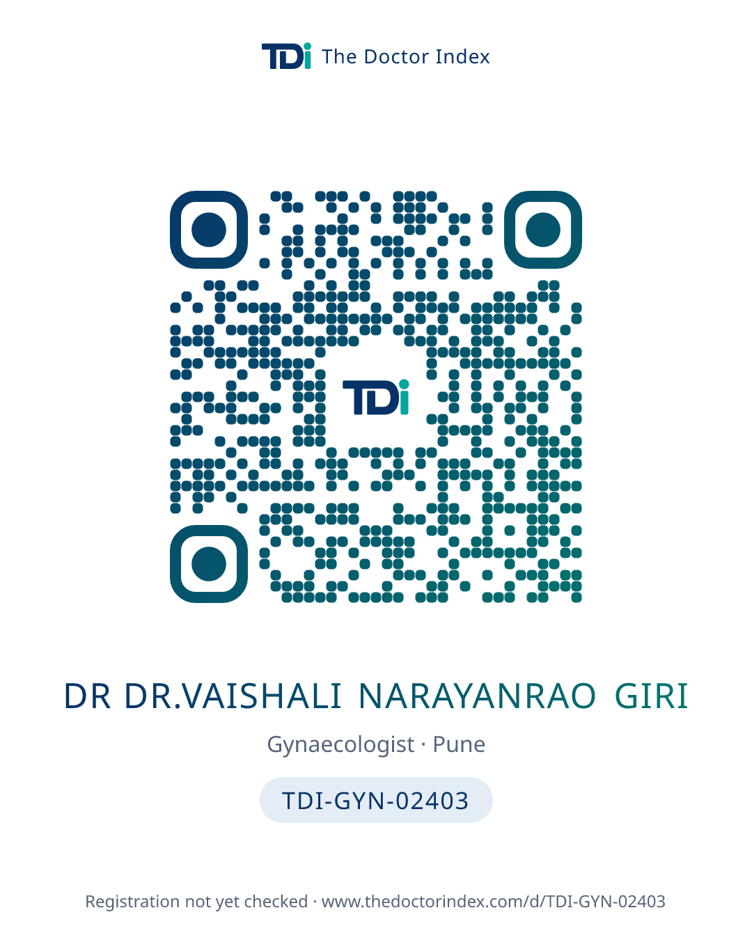 QR card for Dr Dr.vaishali Narayanrao Giri, TDI-GYN-02403