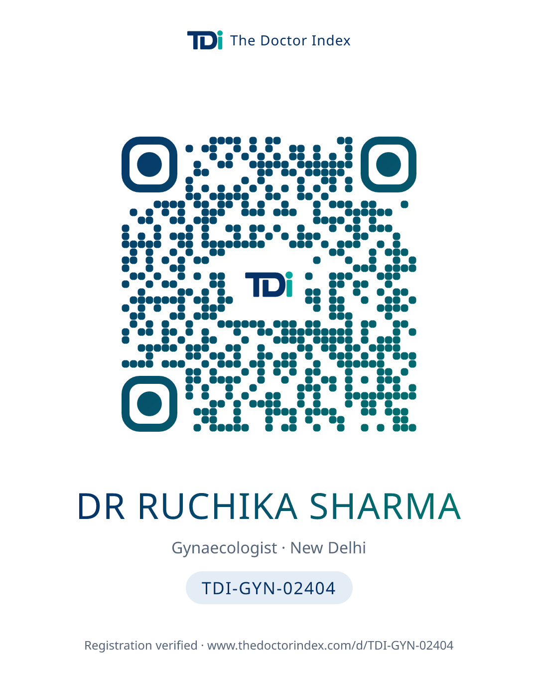 QR card for Dr Ruchika Sharma, TDI-GYN-02404