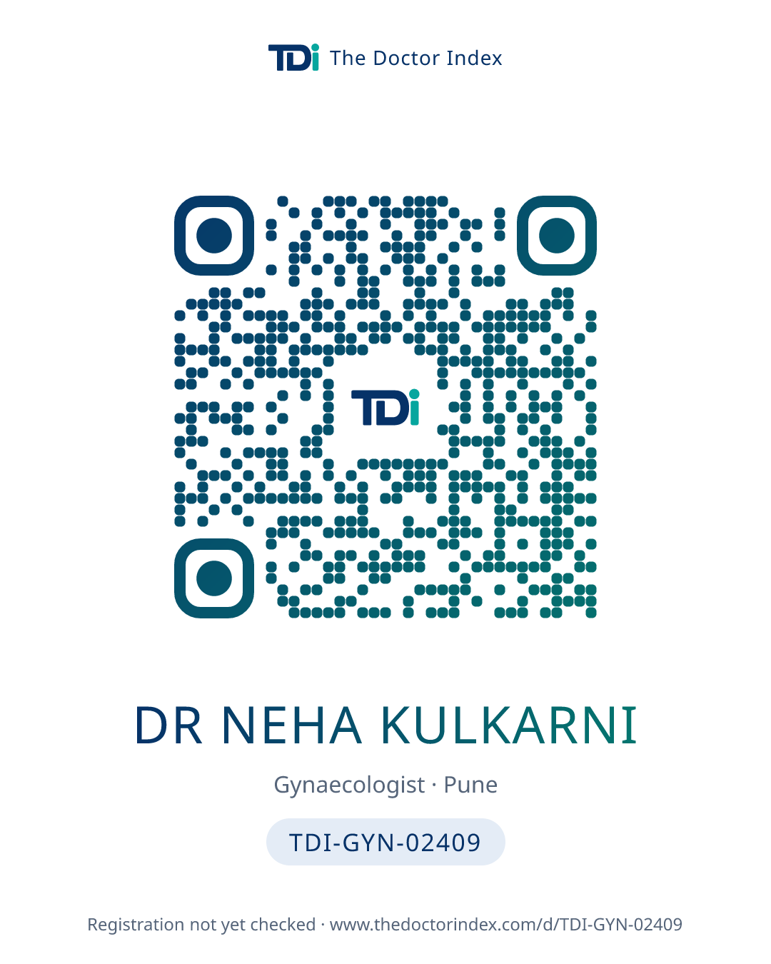 QR card for Dr Neha Kulkarni, TDI-GYN-02409