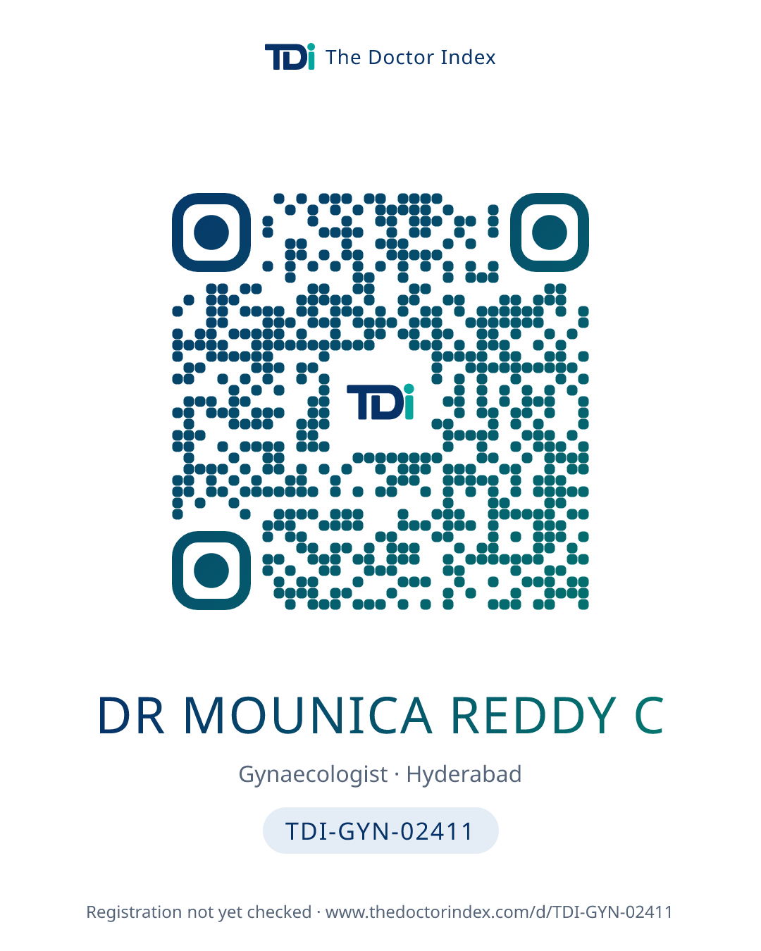 QR card for Dr Mounica Reddy C, TDI-GYN-02411