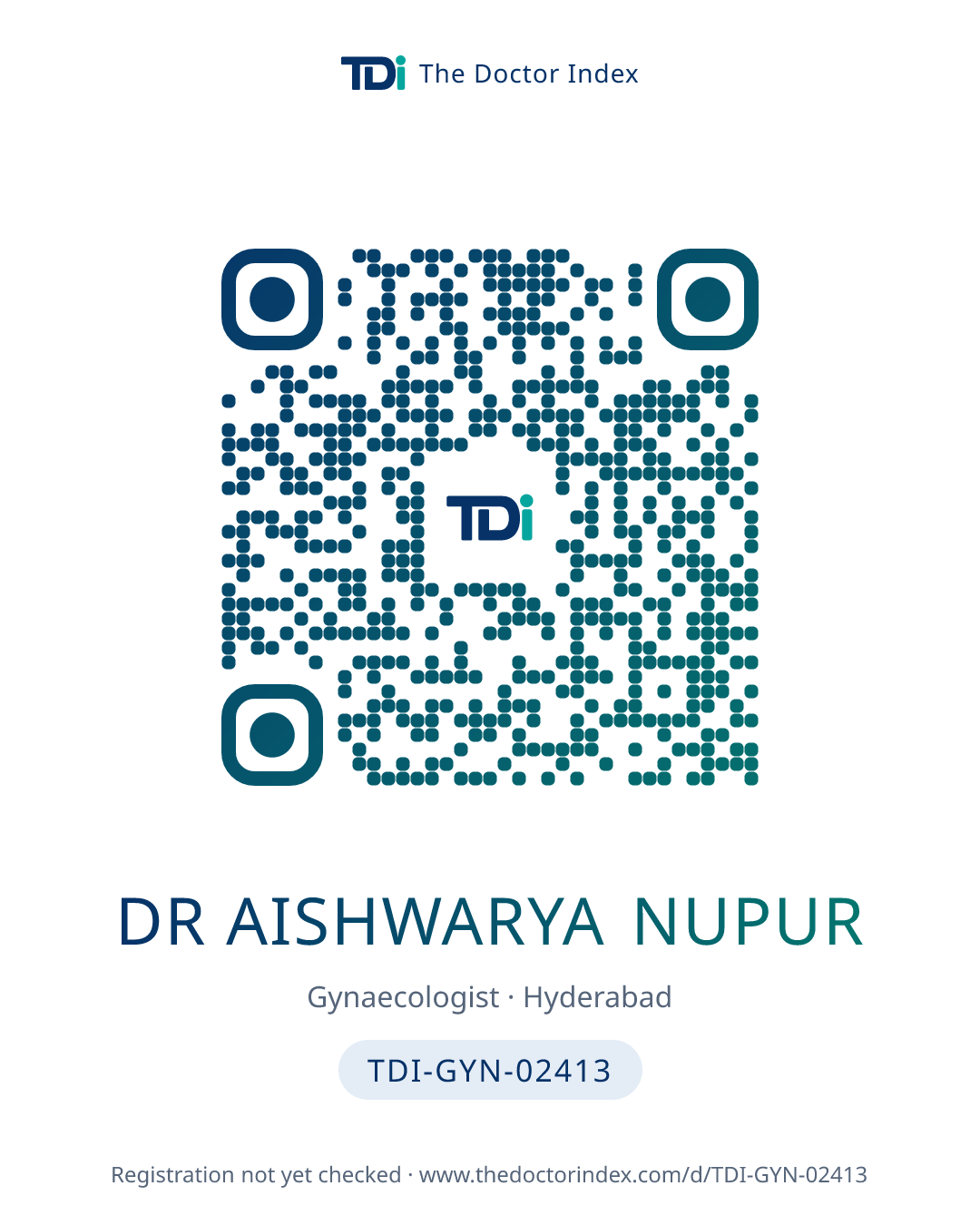 QR card for Dr Aishwarya Nupur, TDI-GYN-02413