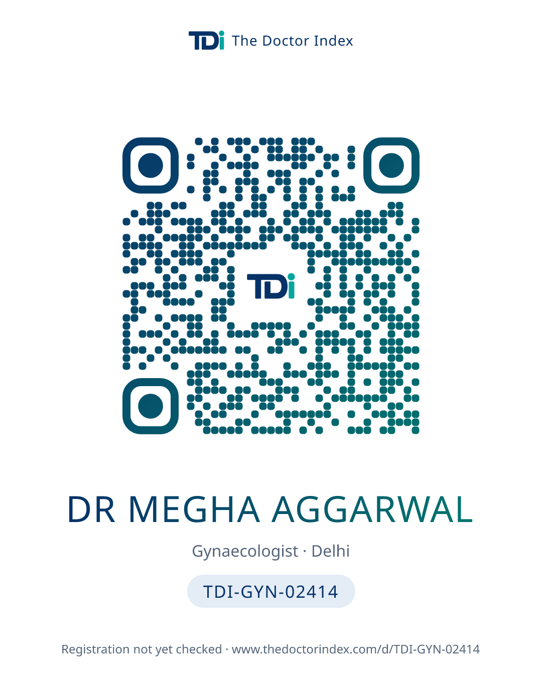 QR card for Dr Megha Aggarwal, TDI-GYN-02414