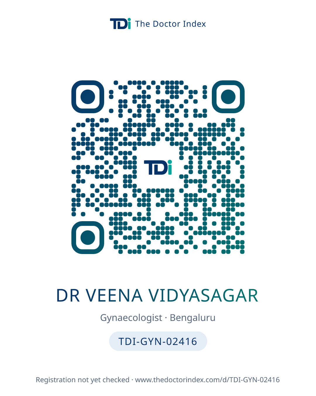 QR card for Dr Veena Vidyasagar, TDI-GYN-02416