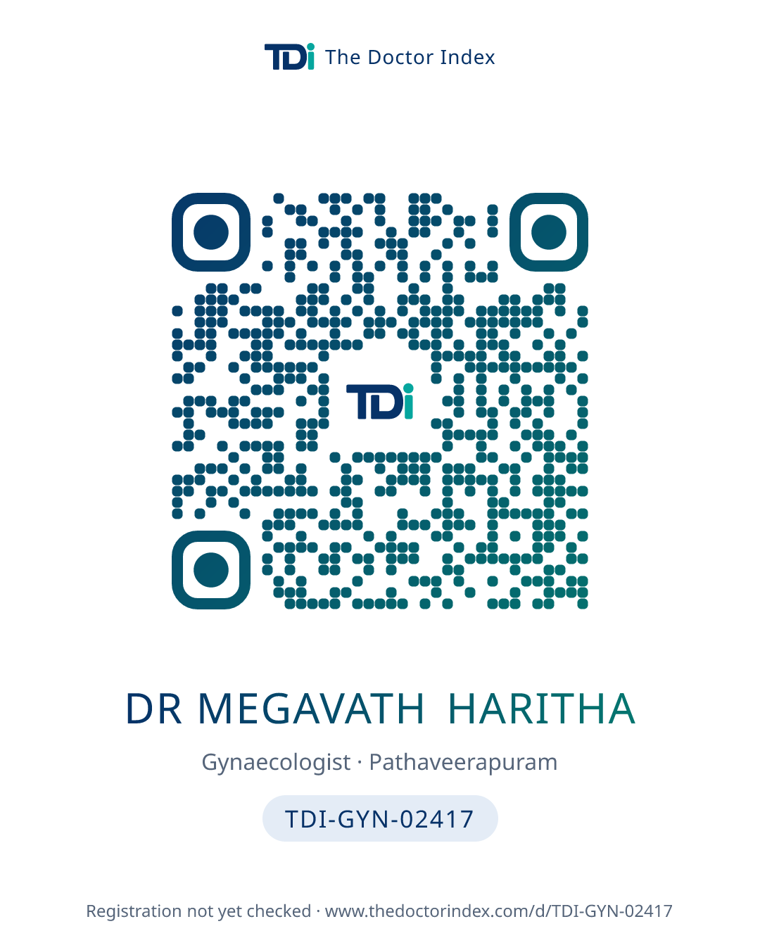QR card for Dr Megavath Haritha, TDI-GYN-02417