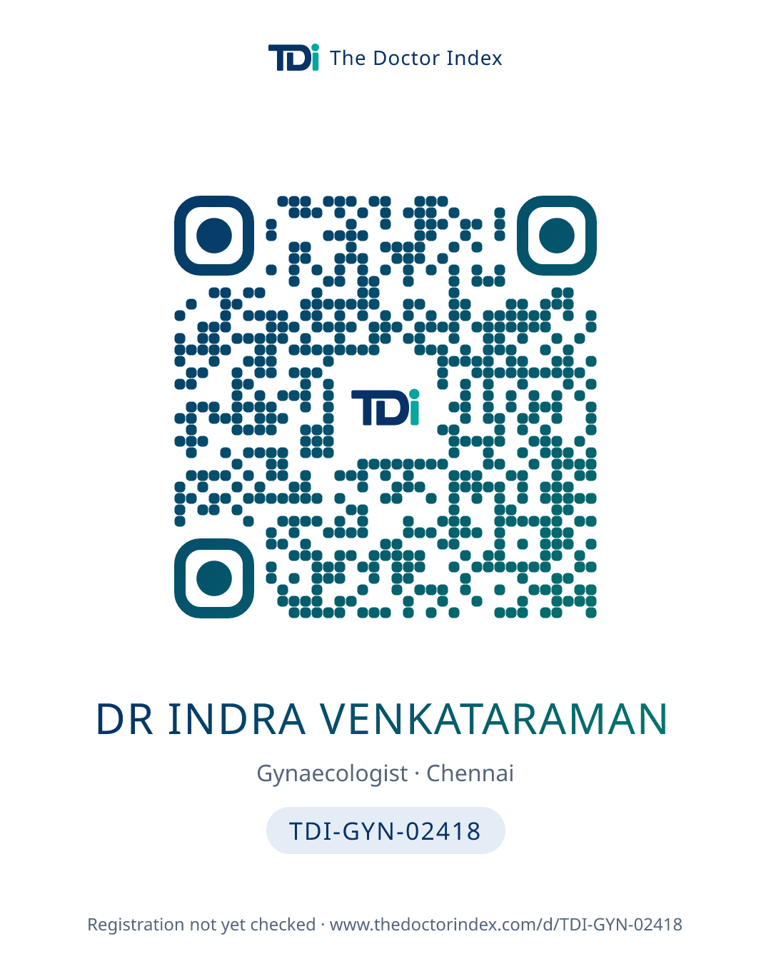 QR card for Dr Indra Venkataraman, TDI-GYN-02418