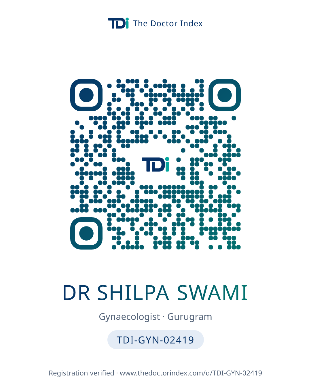 QR card for Dr Shilpa Swami, TDI-GYN-02419