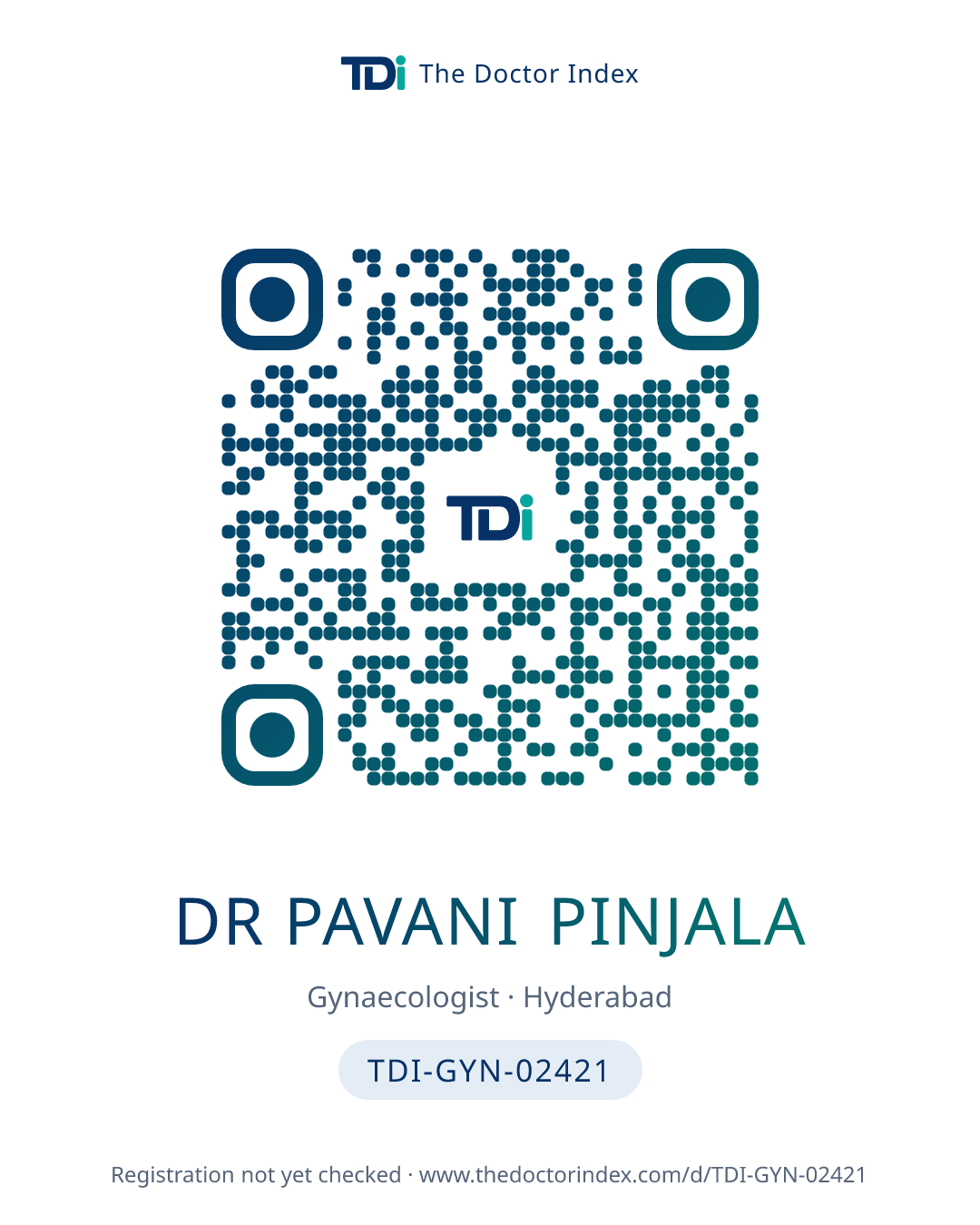 QR card for Dr Pavani Pinjala, TDI-GYN-02421