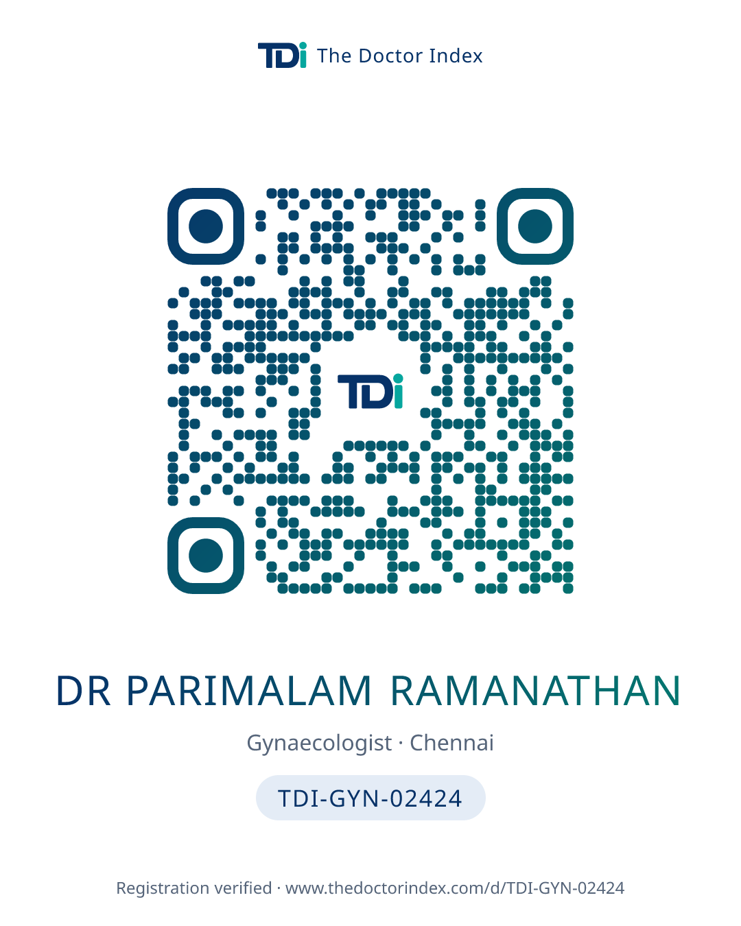QR card for Dr Parimalam Ramanathan, TDI-GYN-02424