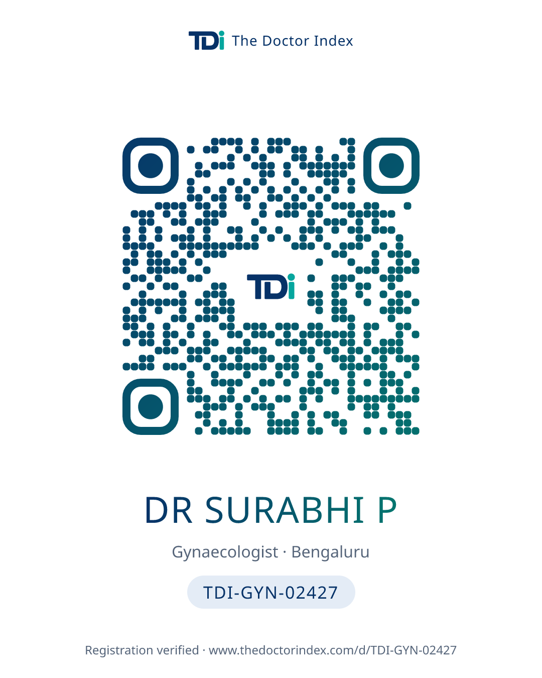 QR card for Dr Surabhi P, TDI-GYN-02427