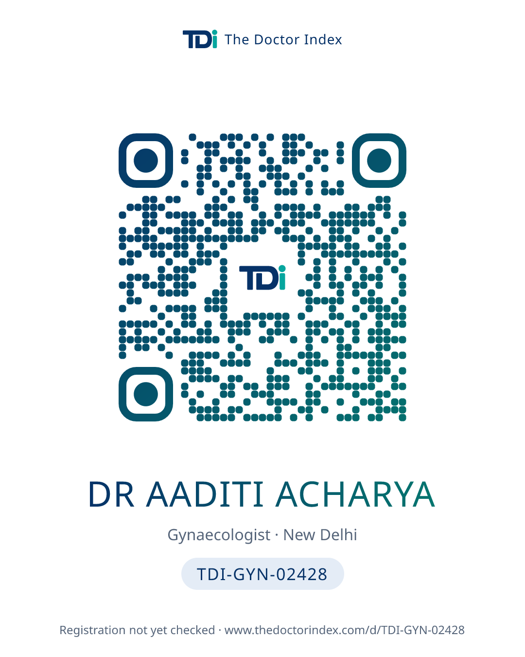 QR card for Dr Aaditi Acharya, TDI-GYN-02428