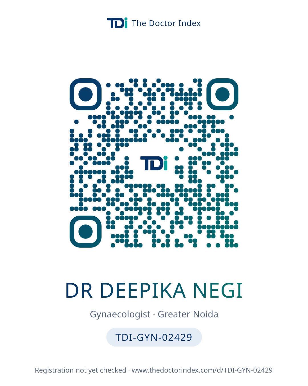 QR card for Dr Deepika Negi, TDI-GYN-02429