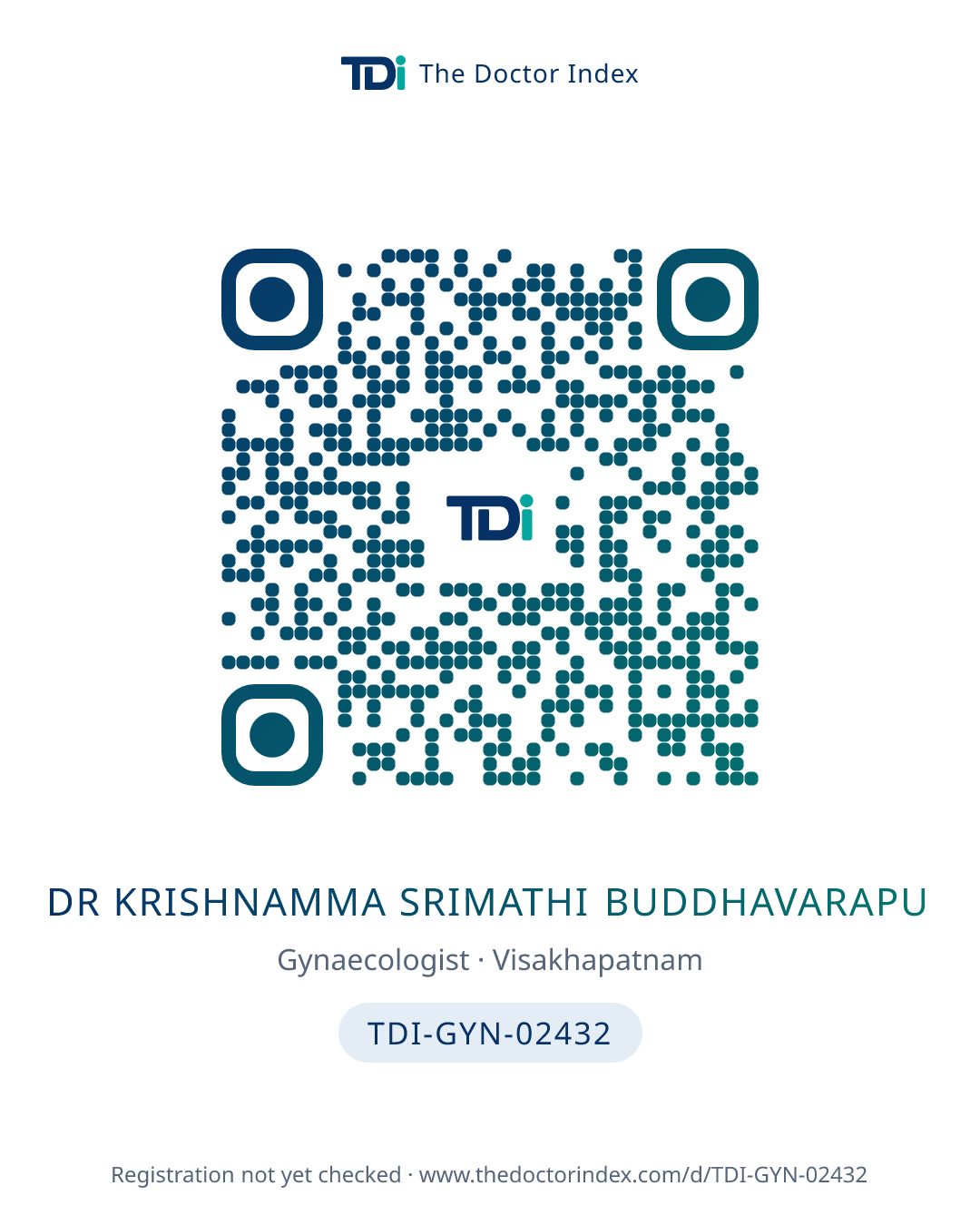 QR card for Dr Krishnamma Srimathi Buddhavarapu, TDI-GYN-02432