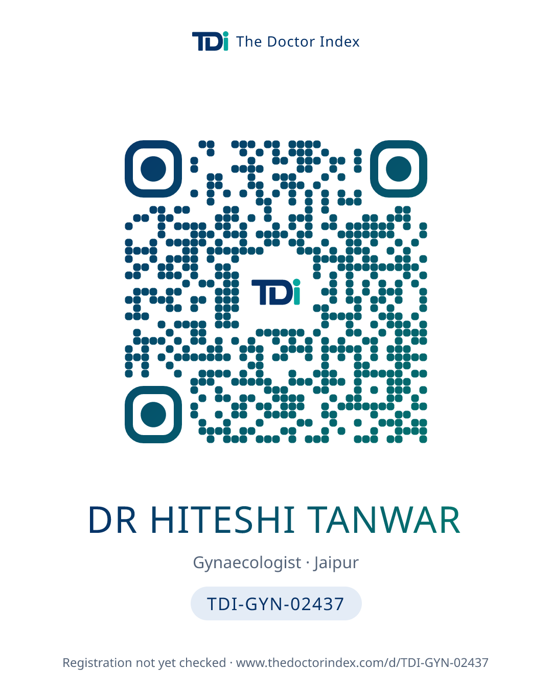 QR card for Dr Hiteshi Tanwar, TDI-GYN-02437