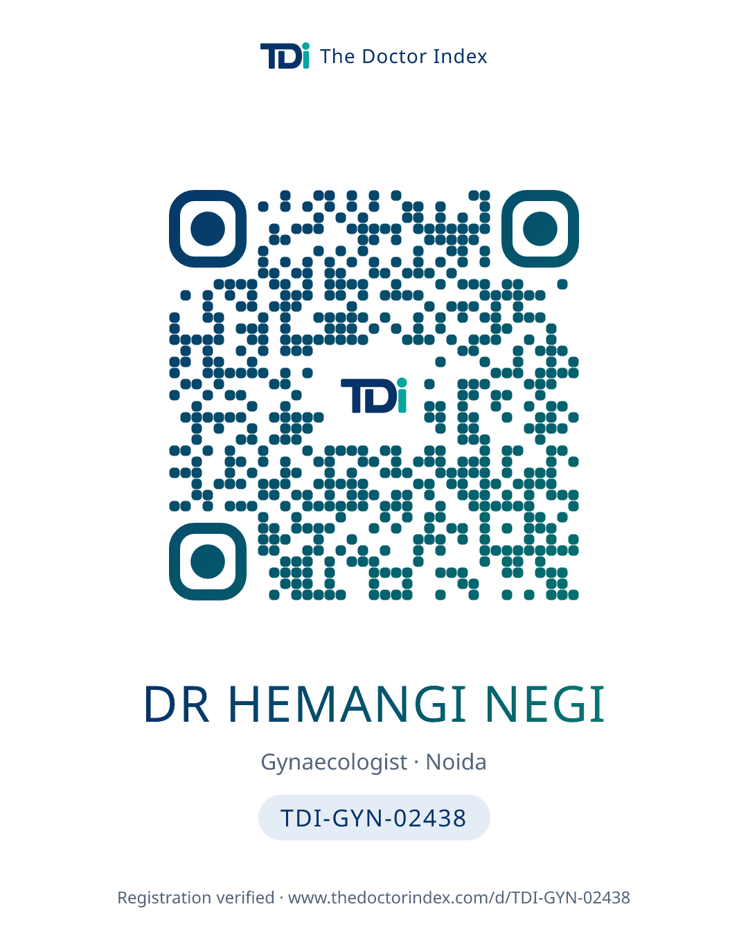 QR card for Dr Hemangi Negi, TDI-GYN-02438