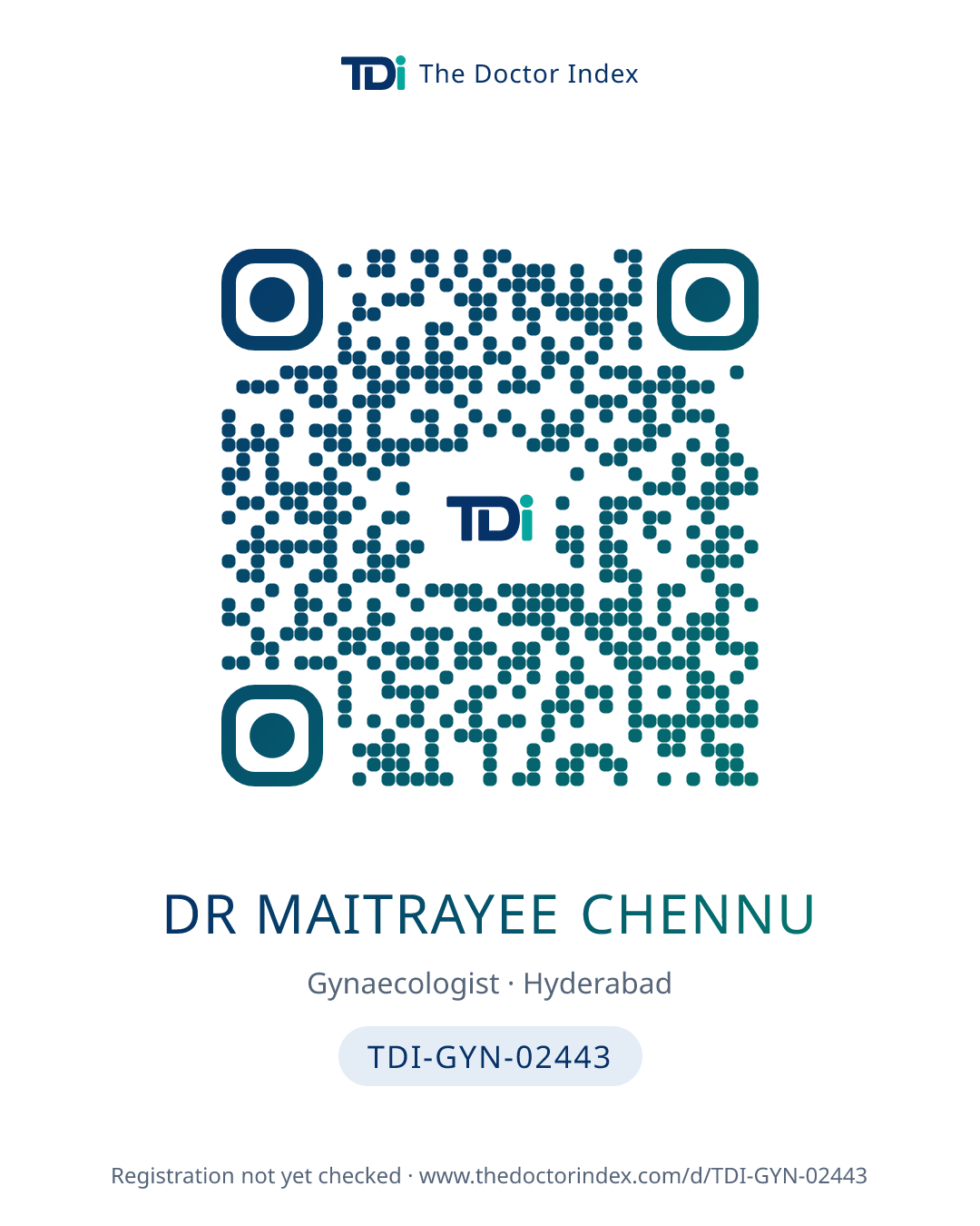 QR card for Dr Maitrayee Chennu, TDI-GYN-02443