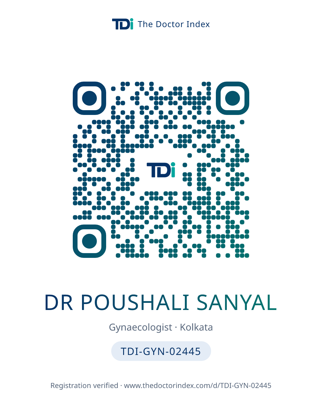 QR card for Dr Poushali Sanyal, TDI-GYN-02445