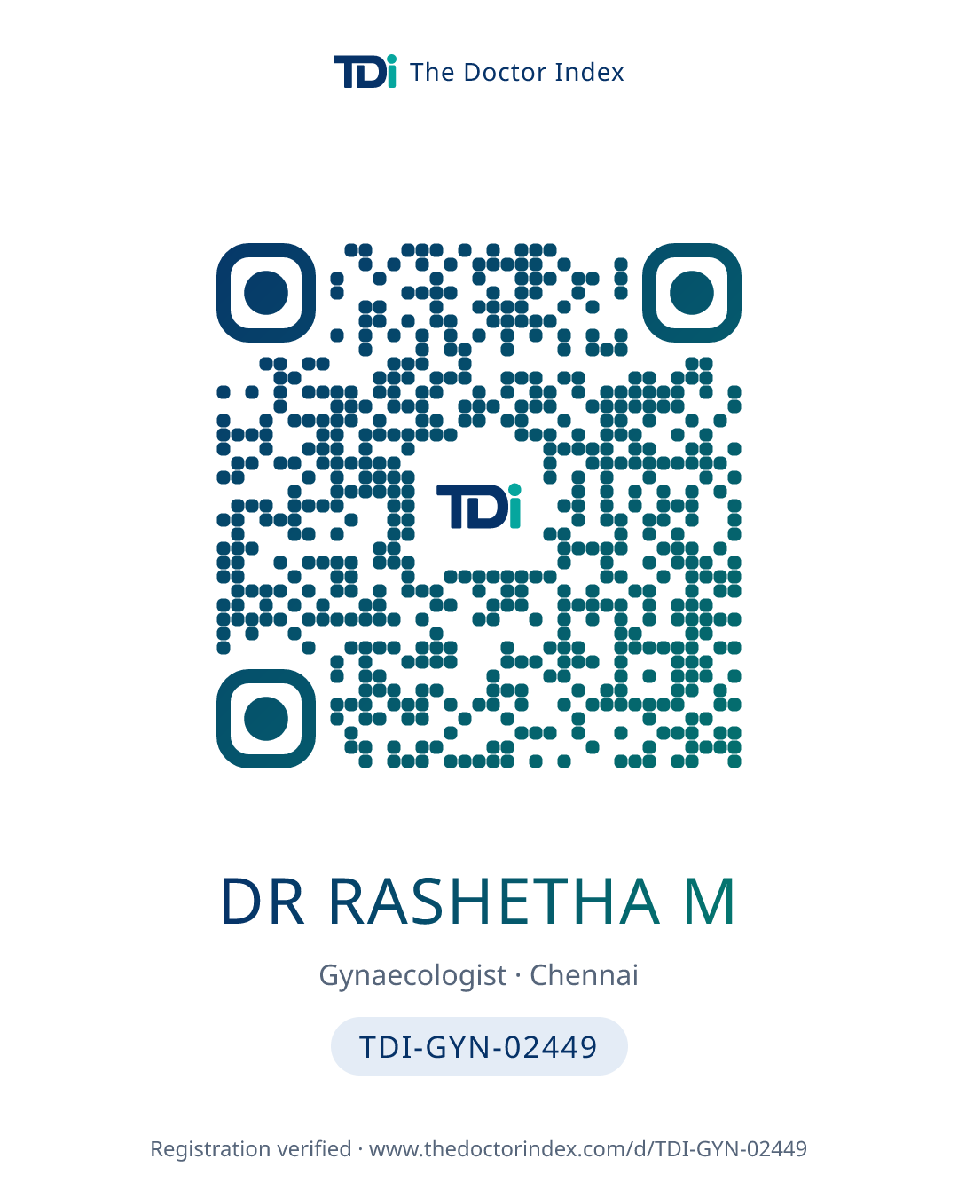 QR card for Dr Rashetha M, TDI-GYN-02449