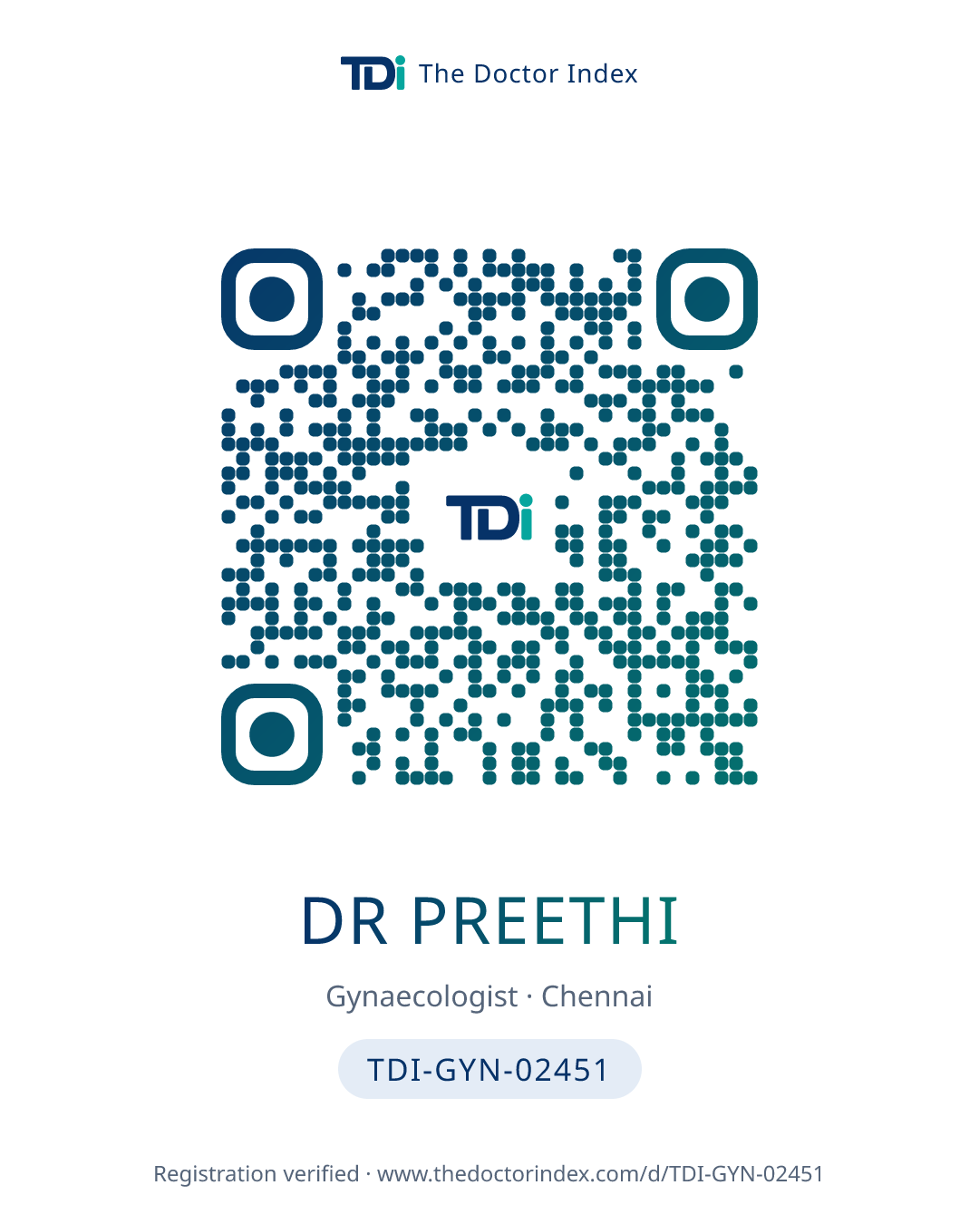 QR card for Dr Preethi, TDI-GYN-02451